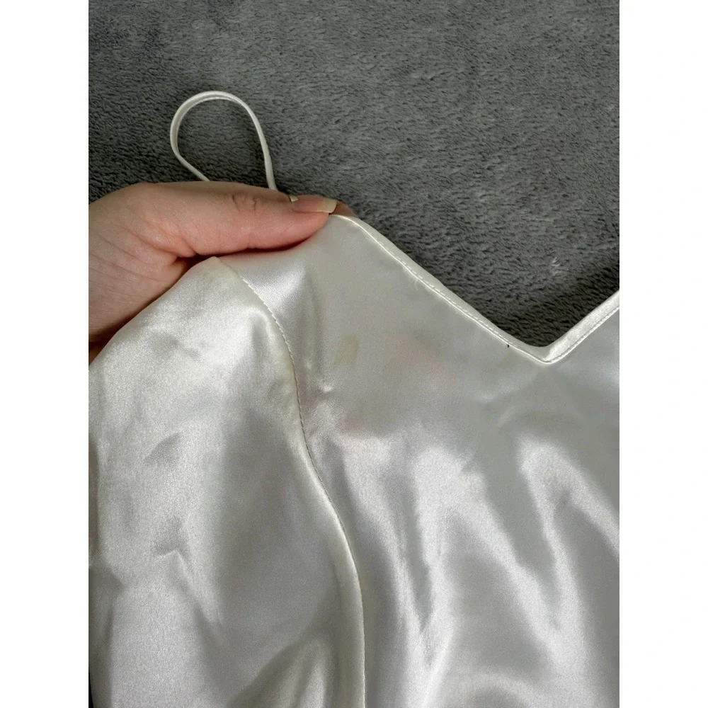 Vintage 90s Victoria's Secret Gold Label Satin Lace Slip Dress Size Large White - Picture 4 of 9